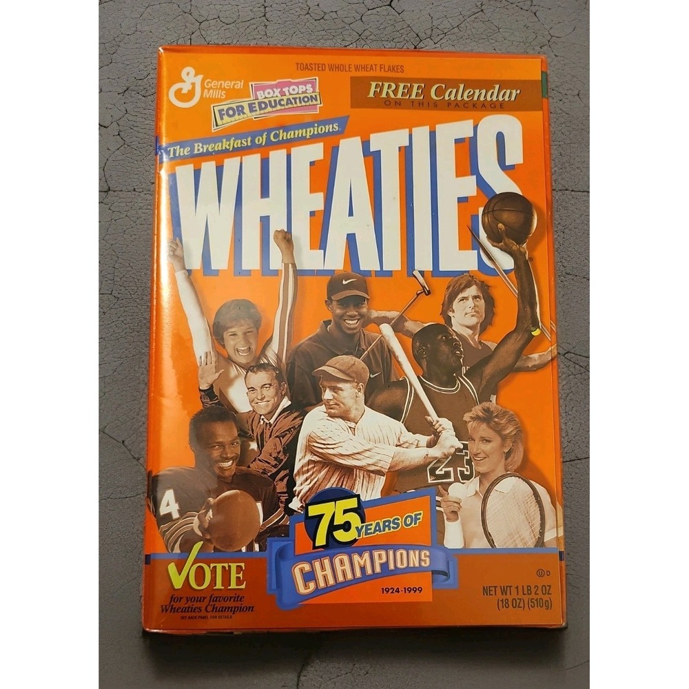 Wheaties 75 Years of Champions Sealed Cereal Box Michael Jordan Tiger Woods 1999